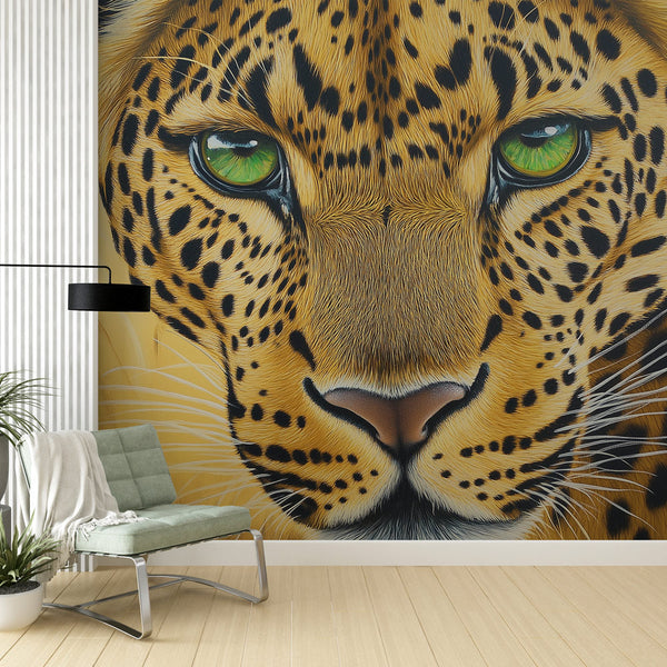 Close-Up Leopard Wallpaper with Striking Green Eyes