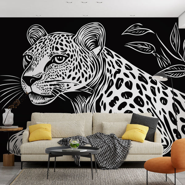 Artistic Leopard Wallpaper Illustration on Black Background