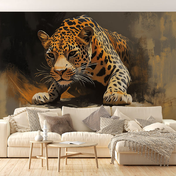 Leopard Illustration Wallpaper in Warm Artistic Tones