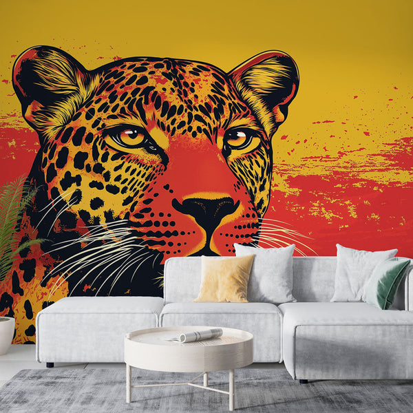 Vibrant Leopard Illustration Wallpaper on Colourful Background