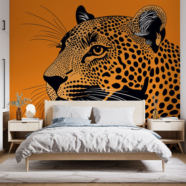 Stylised Leopard Wallpaper | Vibrant Orange Backdrop