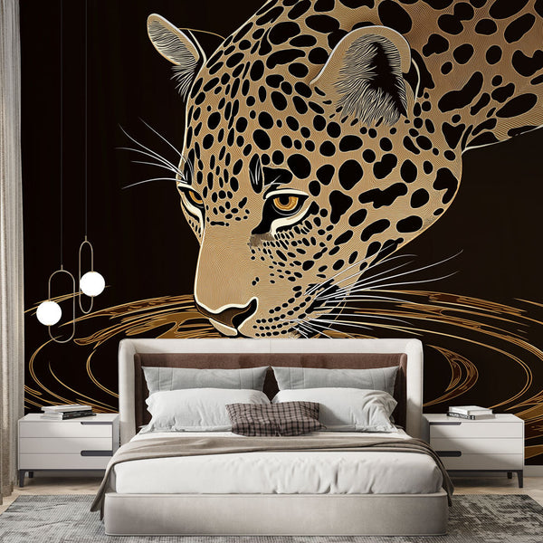 Leopard Wallpaper | Majestic Water Reflection Mural