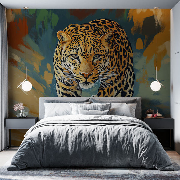 Majestic Leopard Wallpaper Amid Vibrant Painted Colours