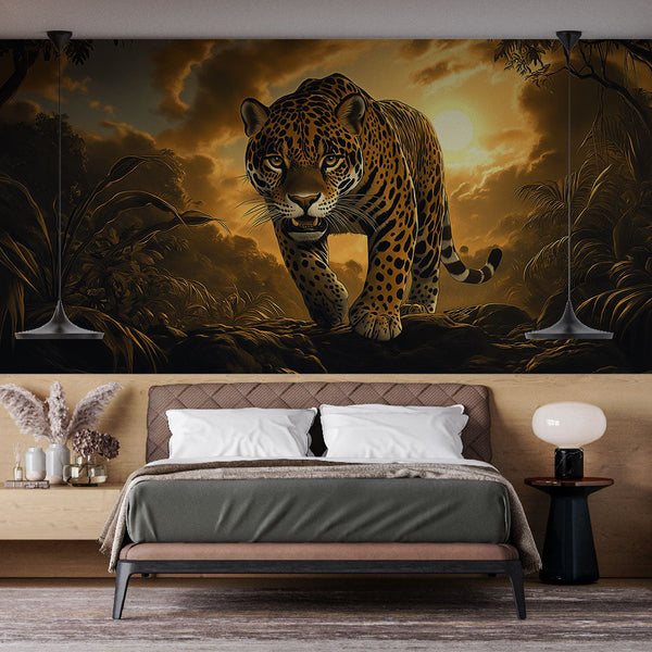 Leopard Wallpaper Under a Golden Sunset Jungle Scene