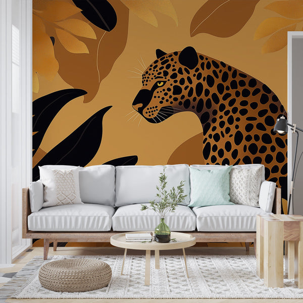 Leopard Wallpaper | Majestic Leopard Wall Mural with Exotic Foliage