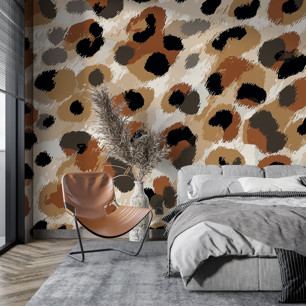 Wild Leopard Wallpaper | Brown and Black Animal Wall Mural