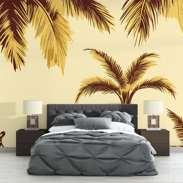 Leopard Wallpaper | Tropical Motif with Palms and Stylised Leopard