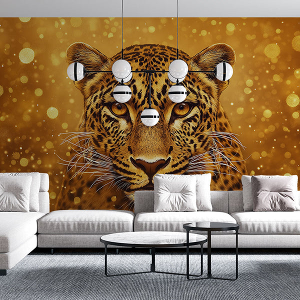 Majestic Leopard Portrait Wallpaper on Golden Background