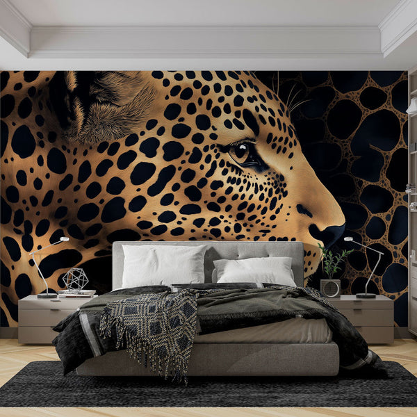 Stylised Leopard Portrait Wallpaper | Fur Pattern Art