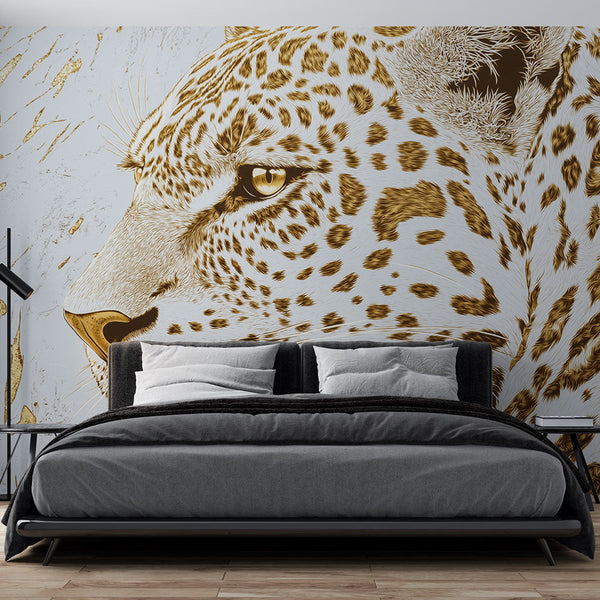 Elegant Leopard Wallpaper in Gold and White Tones