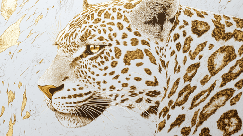 Elegant Leopard Wallpaper in Gold and White Tones