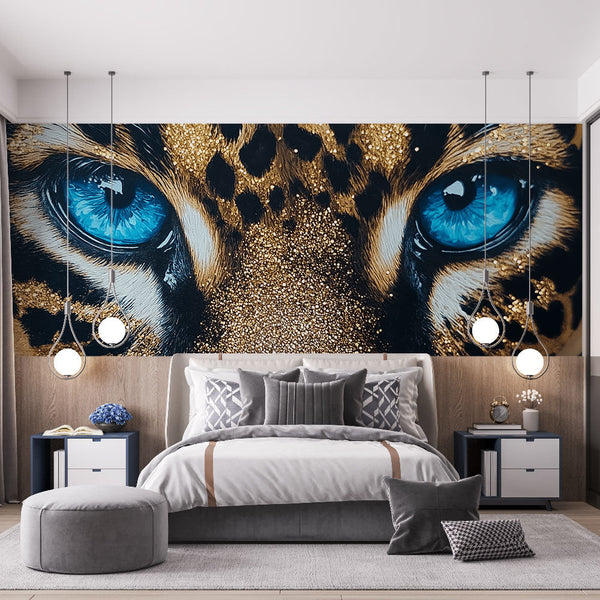 Blue-Eyed Leopard Wallpaper | Captivating Gaze Mural