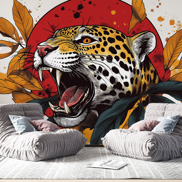 Expressive Leopard Wallpaper | Colourful Foliage Frame