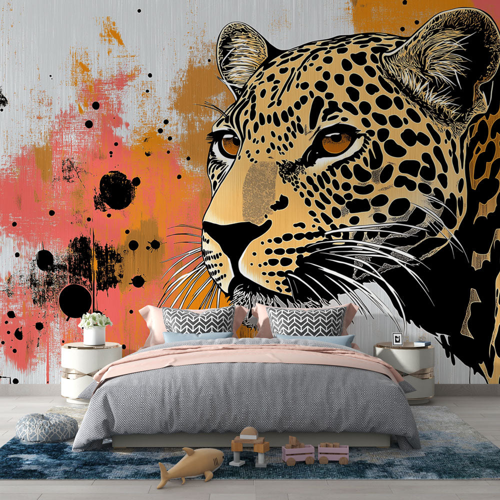 Leopard Wallpaper | Illustrated Head on Vibrant Artistic Background