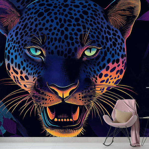 Leopard Wallpaper | Vibrant Head with Colorful Foliage