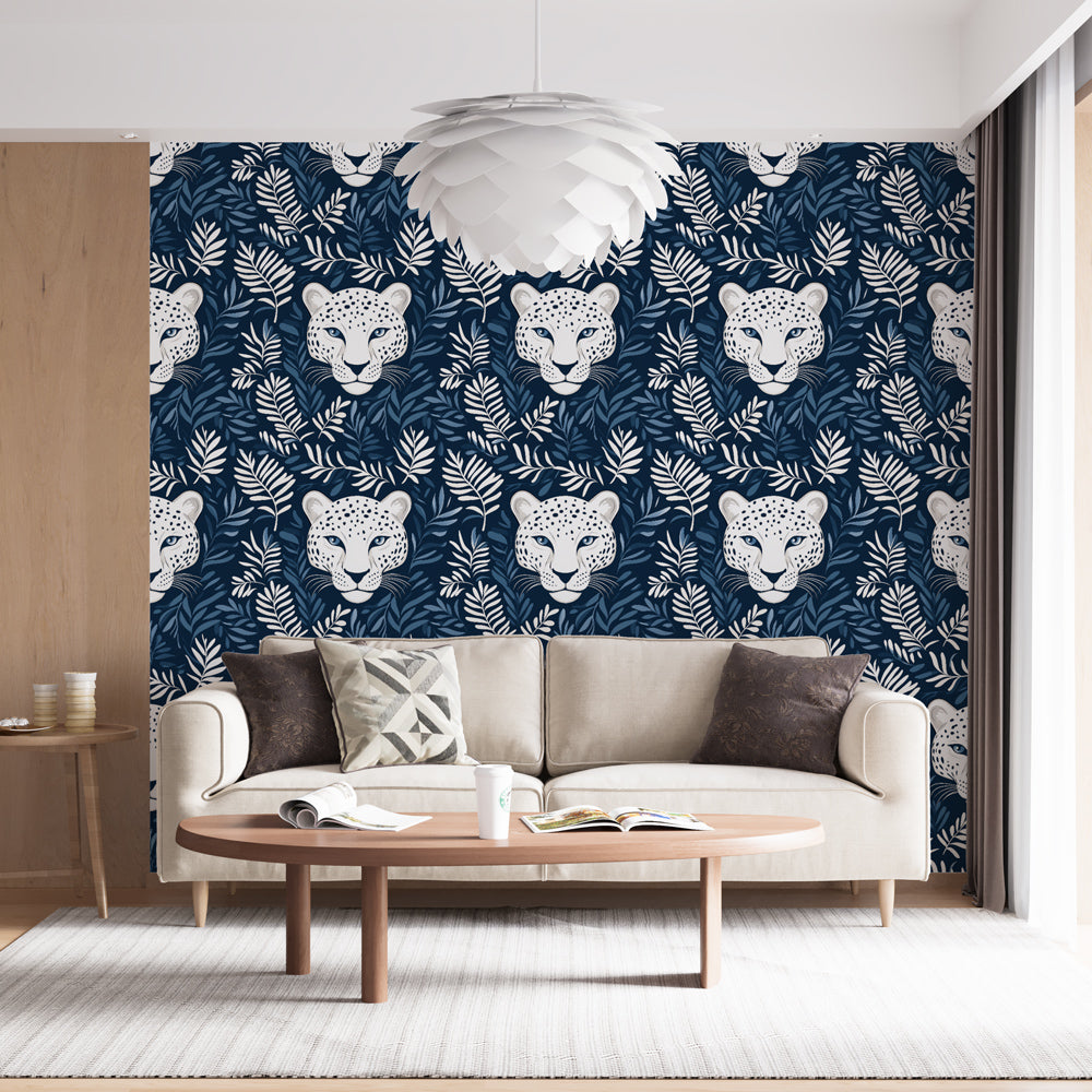 Leopard Wallpaper | Feline Heads in Tropical Foliage
