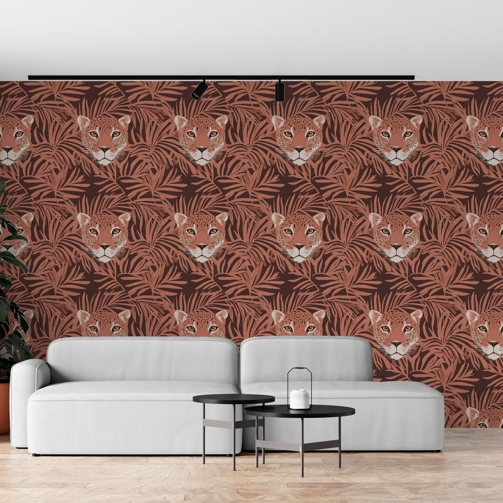 Leopard Wallpaper | Wild Heads Framed by Tropical Leaves
