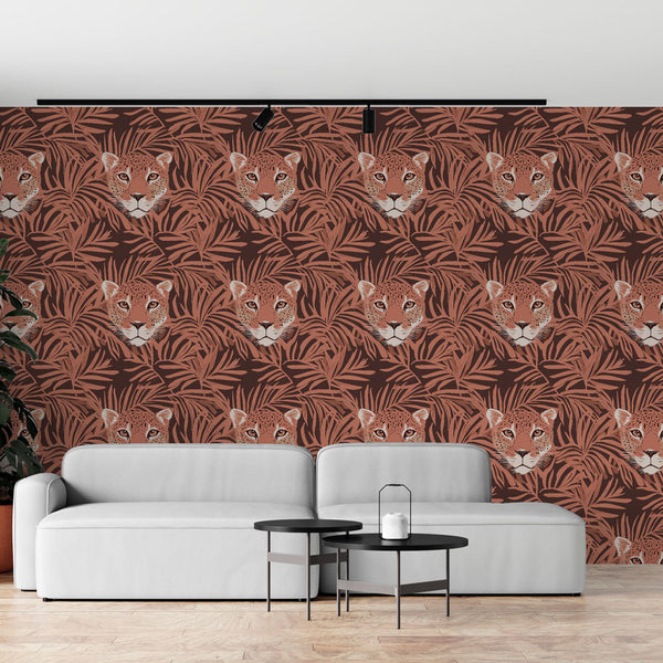 Leopard Wallpaper | Wild Heads Framed by Tropical Leaves