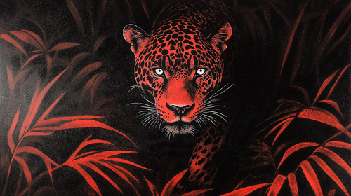 Bold Leopard Wallpaper with Piercing Eyes & Red Jungle