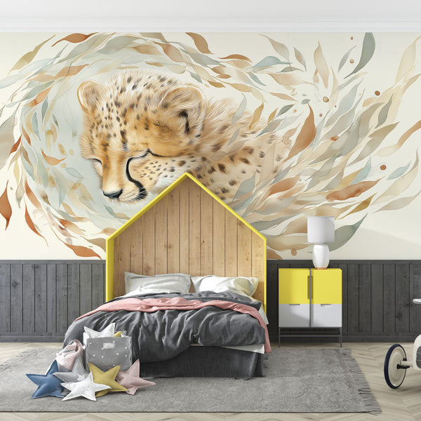 Leopard Wallpaper | Sleeping Leopard Among Soothing Leaves