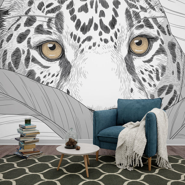 Leopard Wallpaper | Golden-Eyed Leopard Among Gray Leaves