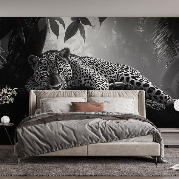 Black & White Leopard Wallpaper Resting in the Jungle