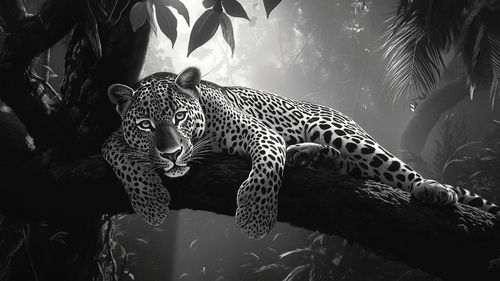 Black & White Leopard Wallpaper Resting in the Jungle