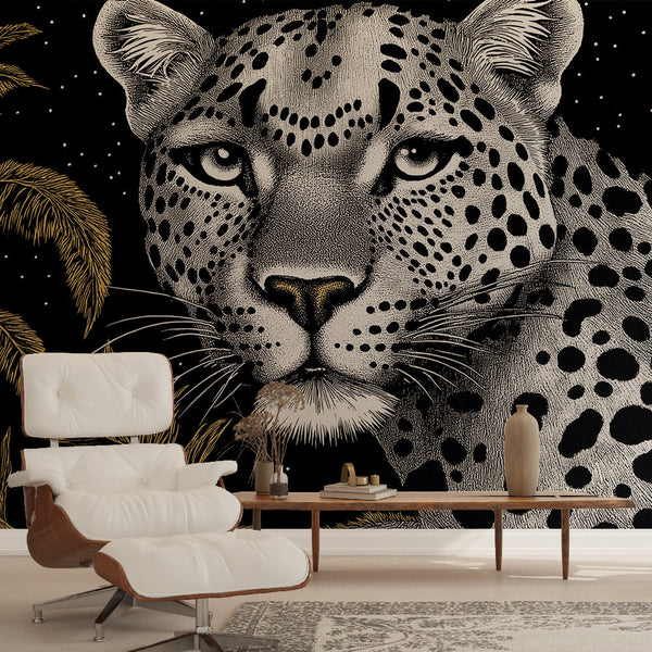 Leopard Wallpaper | Majestic Black Backdrop Gold Touch