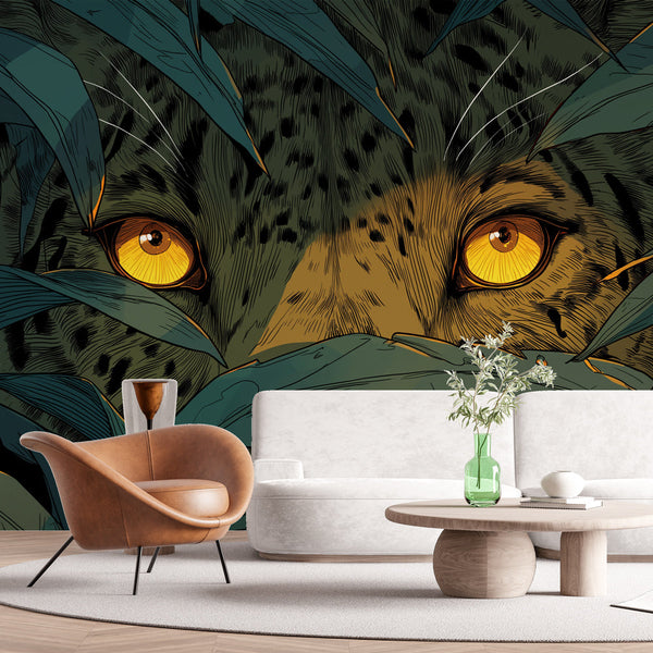 Leopard Wallpaper | Piercing Stare Through Lush Green Leaves