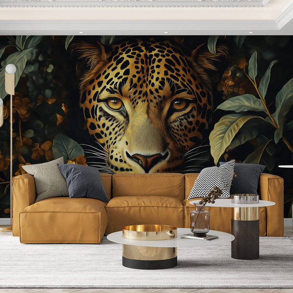 Leopard Wallpaper | Face in Lush Foliage Backdrop