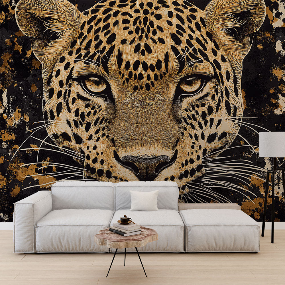 Majestic Leopard Face Wallpaper on Artistic Textured Background