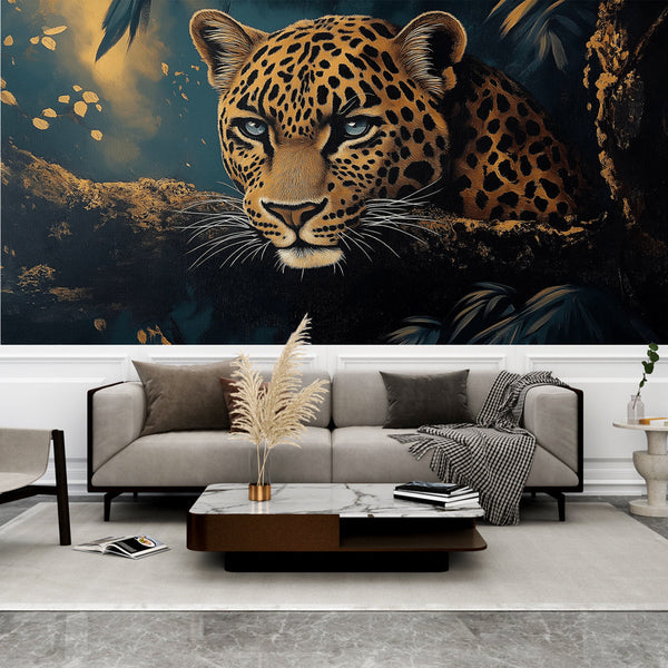 Realistic Leopard Face Wallpaper on Jungle Background