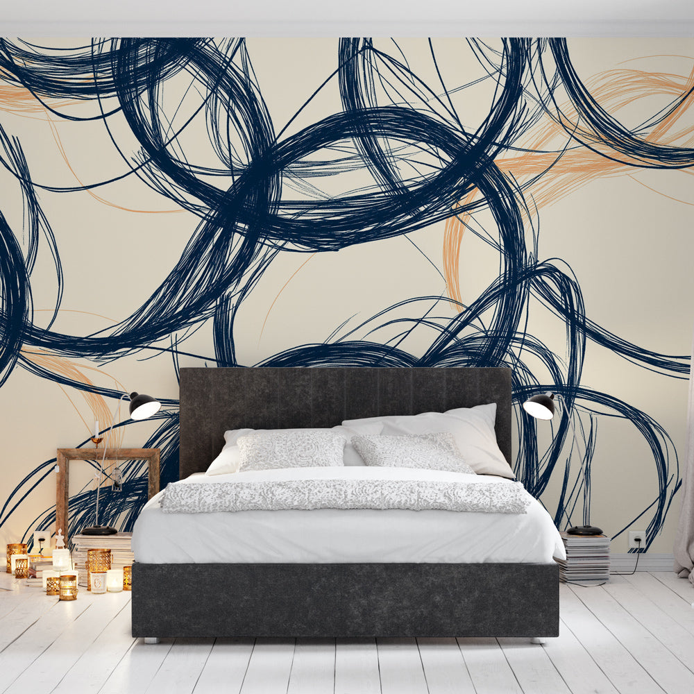 Abstract Lines Wallpaper | Navy Beige Wall Mural