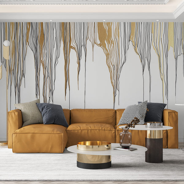 Gold Line Wallpaper | Black and Gold Lines on White