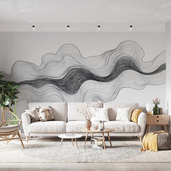 Linear fluid Wall Mural | Pattern abstract black white aux contours