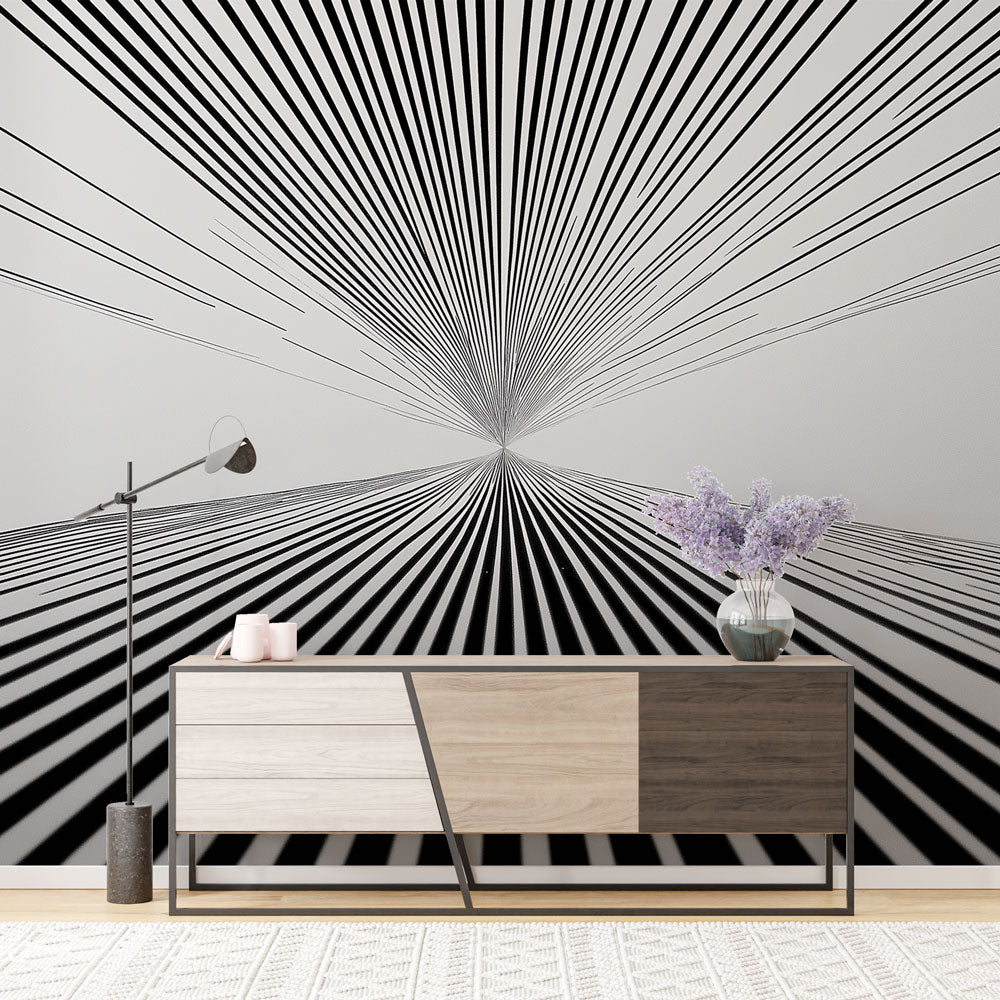 Geometric Lines Wallpaper | Black White Linear Wall Mural