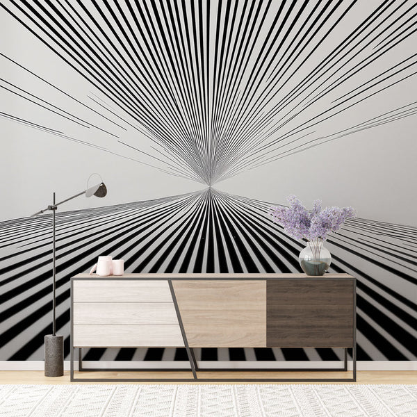 Geometric Lines Wallpaper | Black White Linear Wall Mural