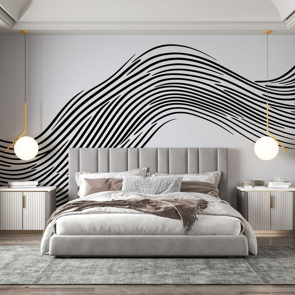 Wavy Lines Wallpaper | Minimalist Black & White