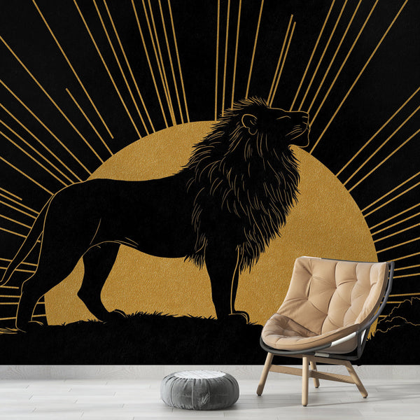 Lion Wallpaper | Golden Lion Silhouette on Black With Sun