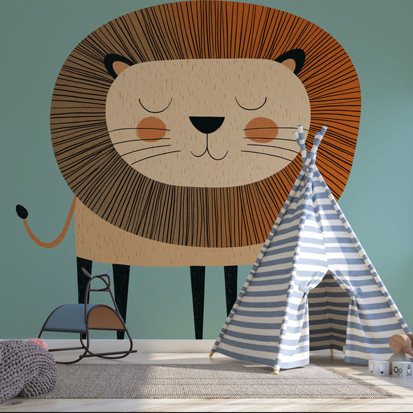 Graphic Lion Wallpaper | Smiling Modern Wall Mural Decor