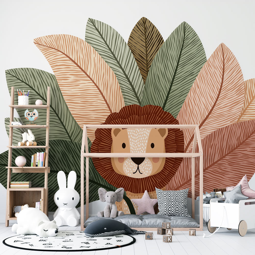 Lion Wallpaper | Smiling Lion in Soft Pastel Foliage
