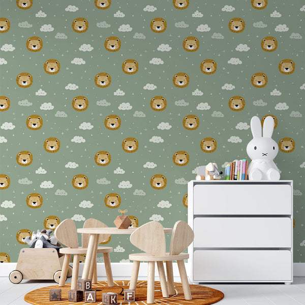 Lion and Cloud Wallpaper | Smiling Lions on Soft Green