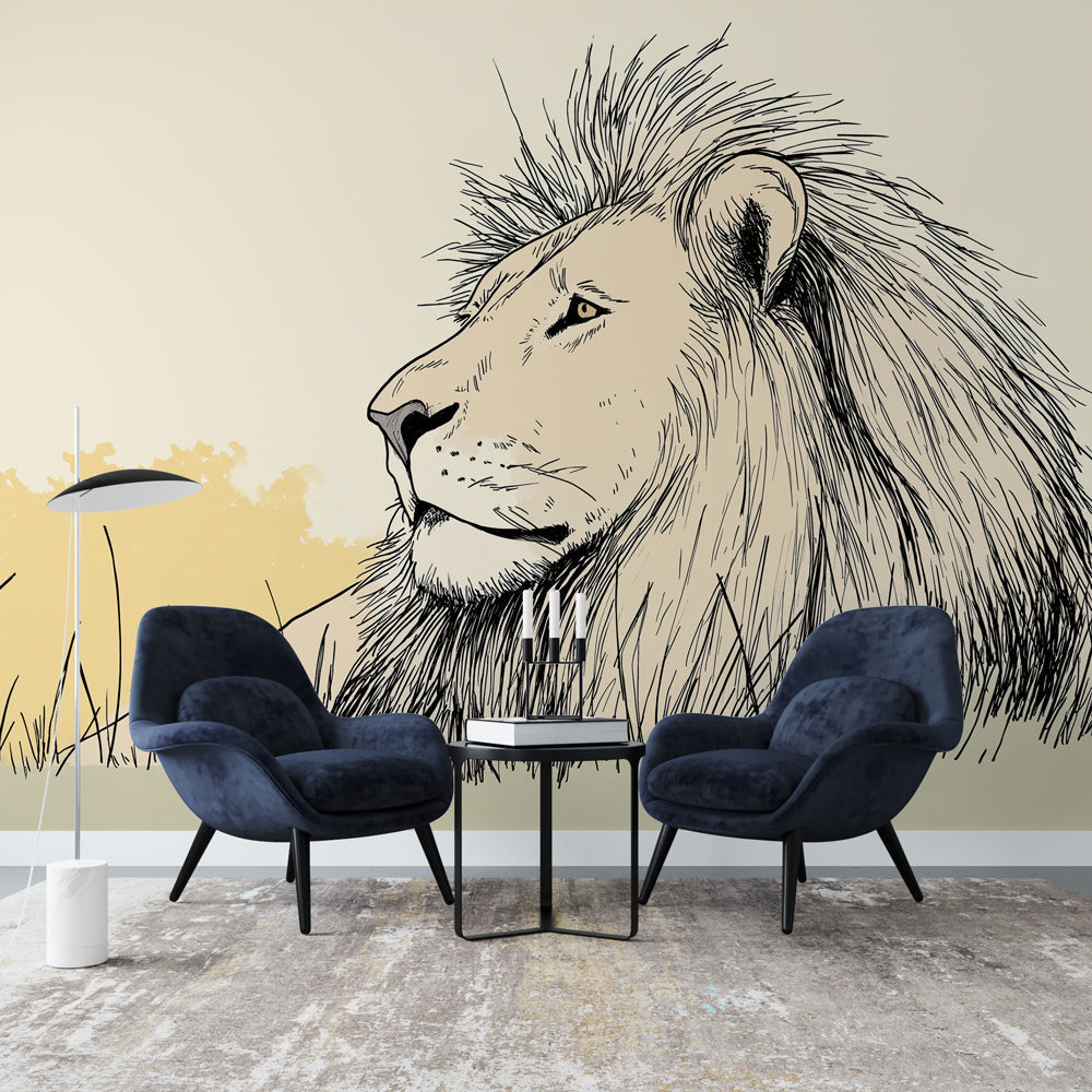 Lion Wallpaper | Majestic Lion in a Serene Natural Landscape