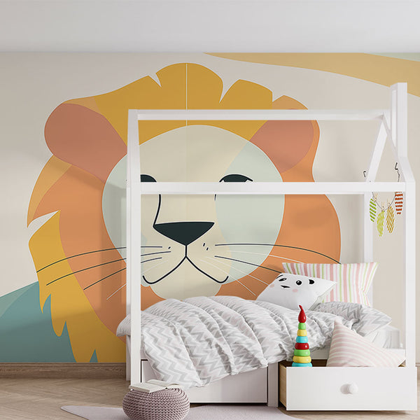 Stylized Lion Wallpaper | Vibrant Color Wall Mural Decor