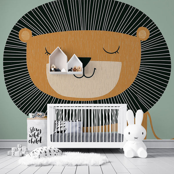 Stylized Lion Wallpaper | Soft Color Wall Mural Decor