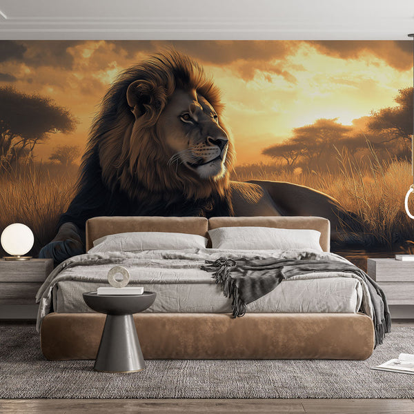 Majestic Lion Wallpaper | Wild Sunset Atmosphere