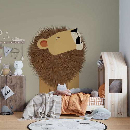 Cute lion wallpaper with a stylized smiling lion and a textured mane