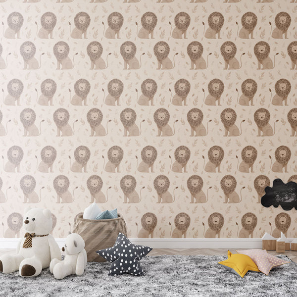 Cute Lion Wallpaper | Golden Mane Beige Wall Mural