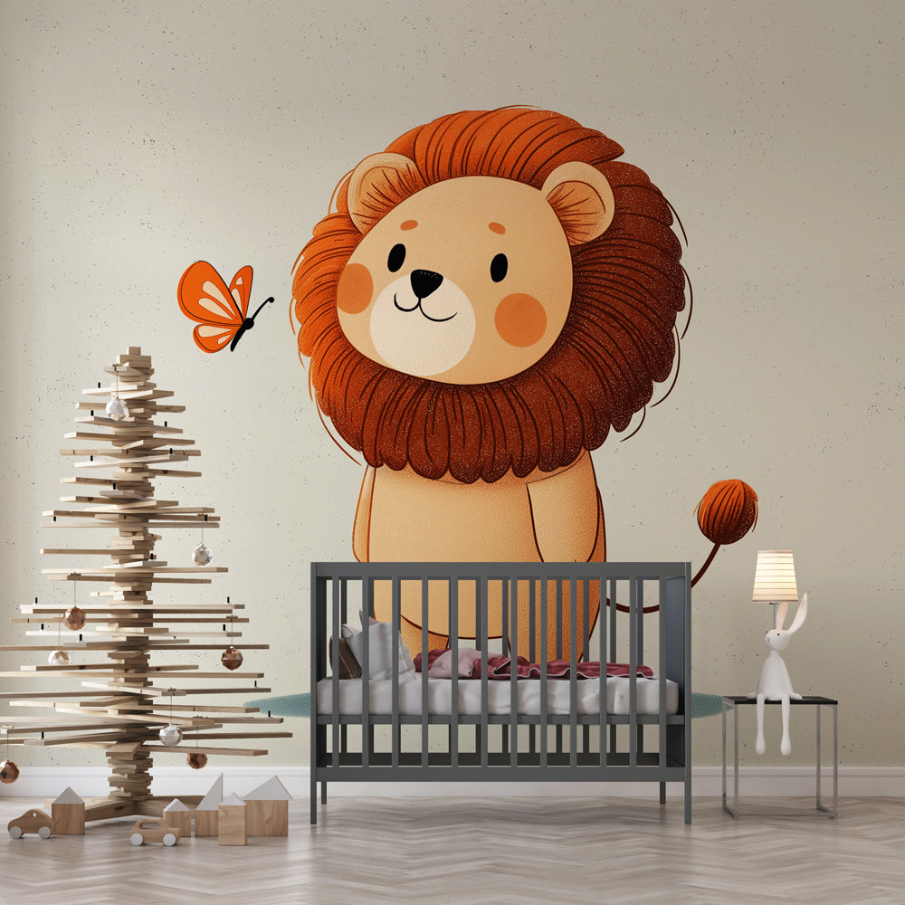 Cute Lion Wallpaper | Friendly Lion With an Orange Butterfly