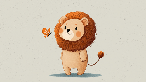 Cute Lion Wallpaper | Friendly Lion With an Orange Butterfly